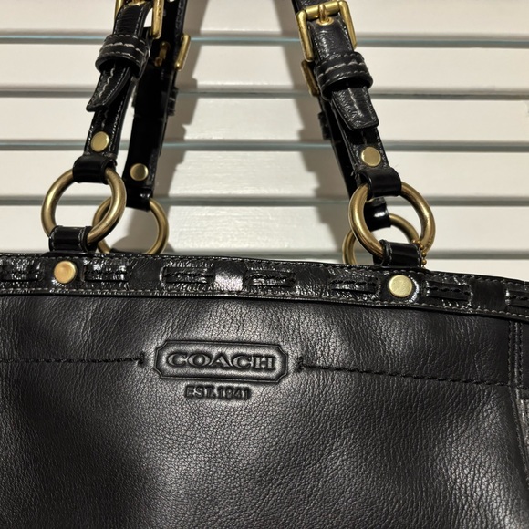 Coach Black Leather Tote with Gold Accents - Picture 2 of 10